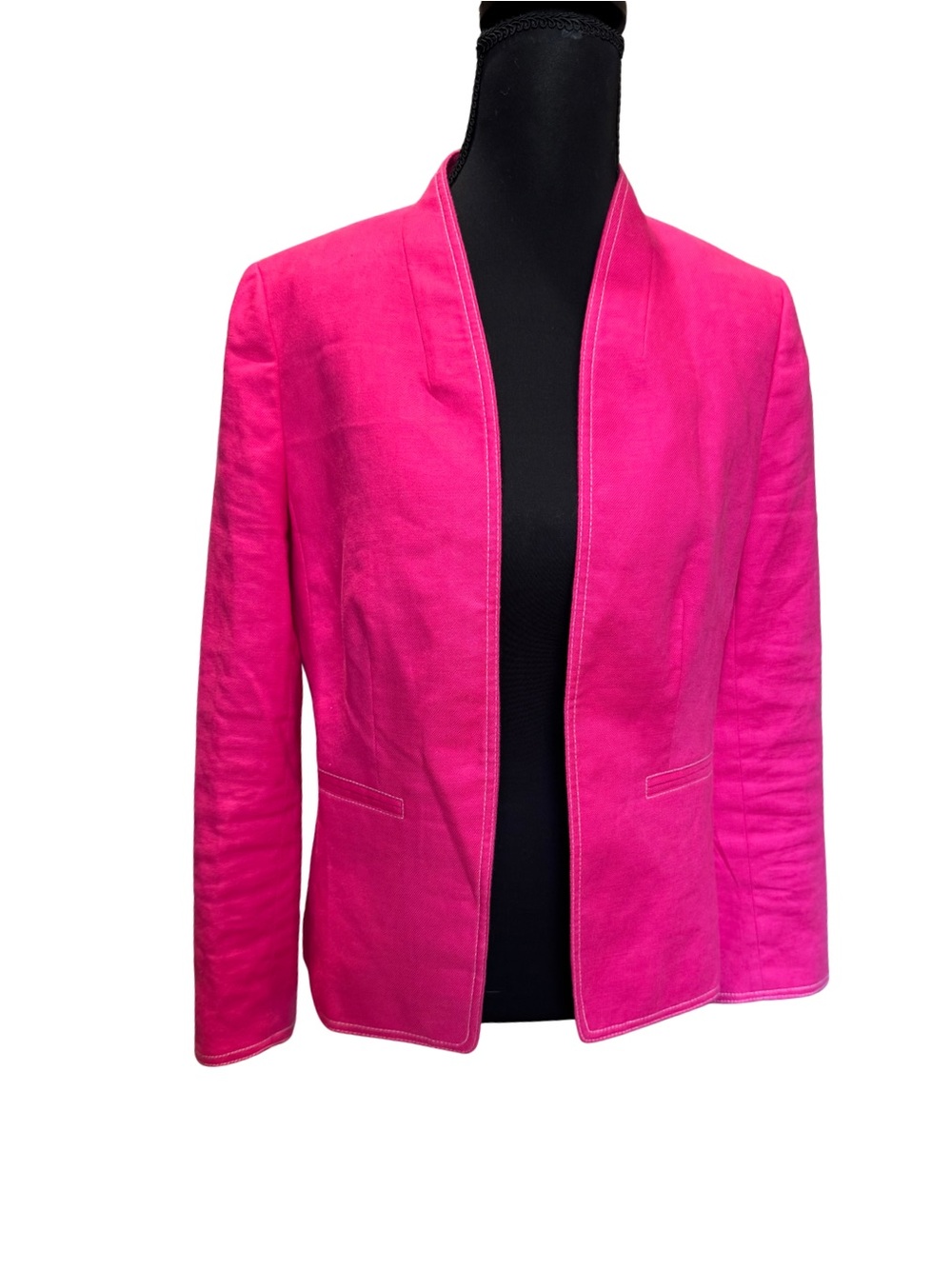 J.Crew Pink Linen Blend Open Front Blazer Size 4 Contrast Stitching - Picture 2 of 9